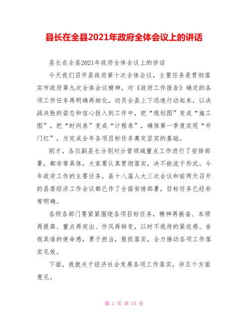 县长在全县2021年政府全体会议上的讲话.doc