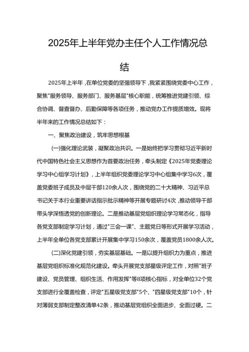 2025年上半年党办主任个人工作情况总结.docx