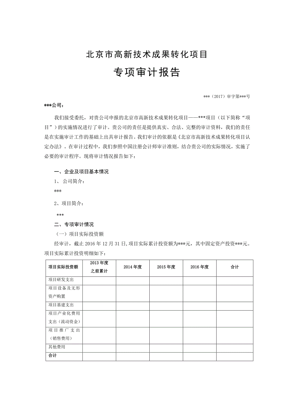 北京市高新技术成果转化项目专项审计报告.doc_第1页