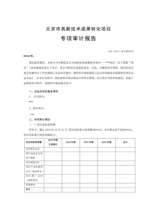 北京市高新技术成果转化项目专项审计报告.doc