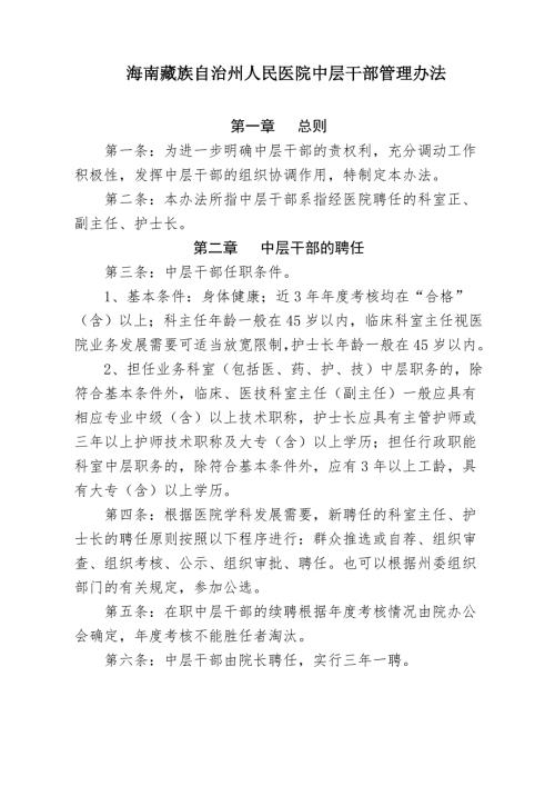 医院中层干部管理办法.doc