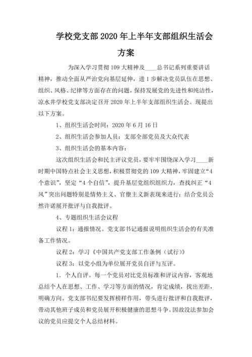 学校党支部2020年上半年支部组织生活会方案.doc