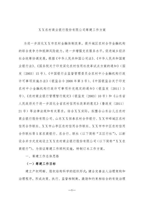 农村商业银行股份有限公司筹建工作方案.doc