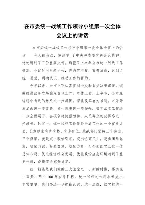 在市委统一战线工作领导小组第一次全体会议上的讲话.docx