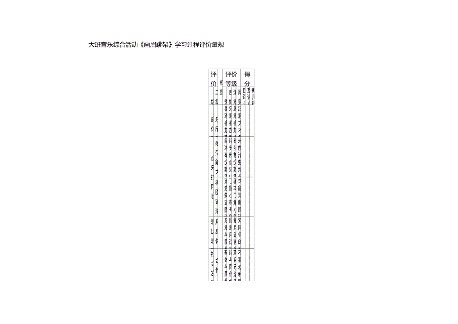 大班音乐综合活动画眉跳架学习过程评价量规.doc_第1页