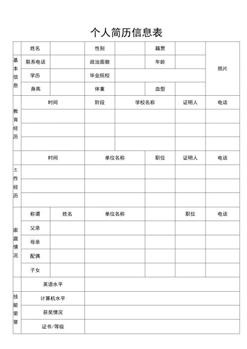 个人简历信息表.docx