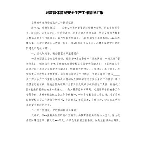 县教育体育局安全生产工作情况汇报模板.doc