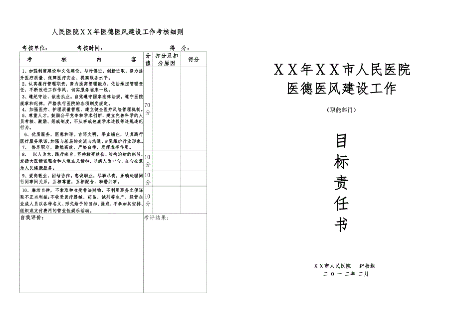 医院医德医风目标责任书职能部门.doc_第1页