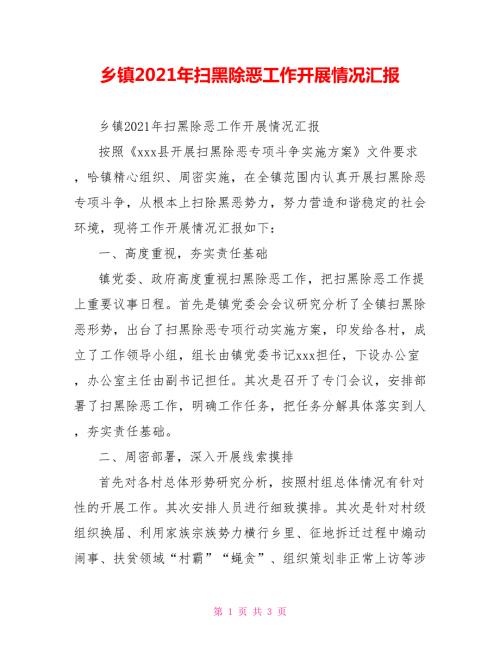 乡镇2021年扫黑除恶工作开展情况汇报.doc