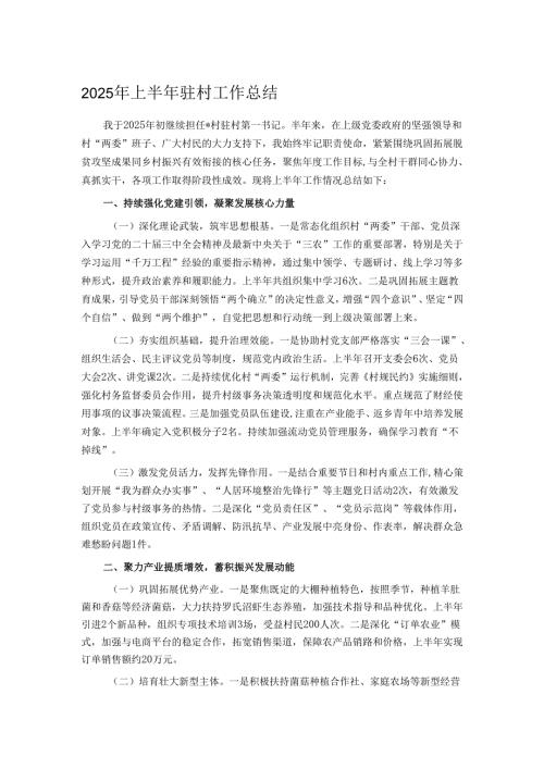 2025年上半年驻村工作总结.docx