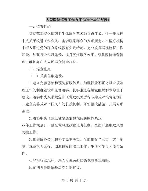 大型医院巡查工作方案2020.doc