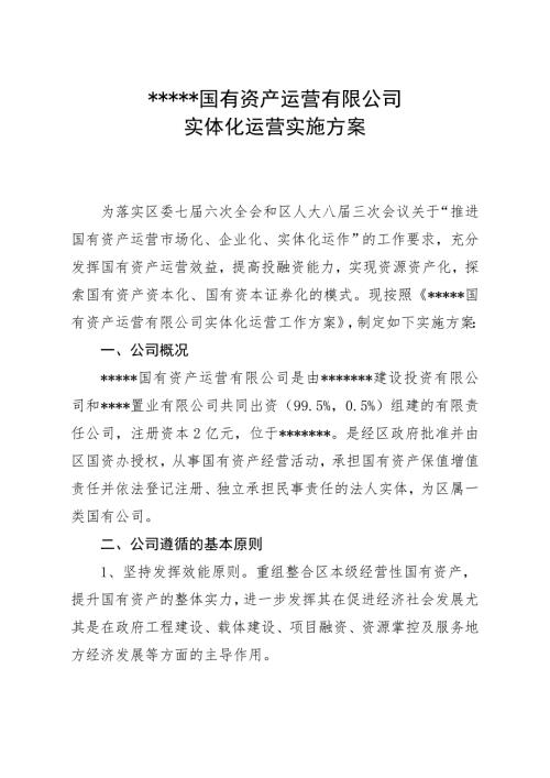 国有资产运营有限公司实体化运营实施方案.doc