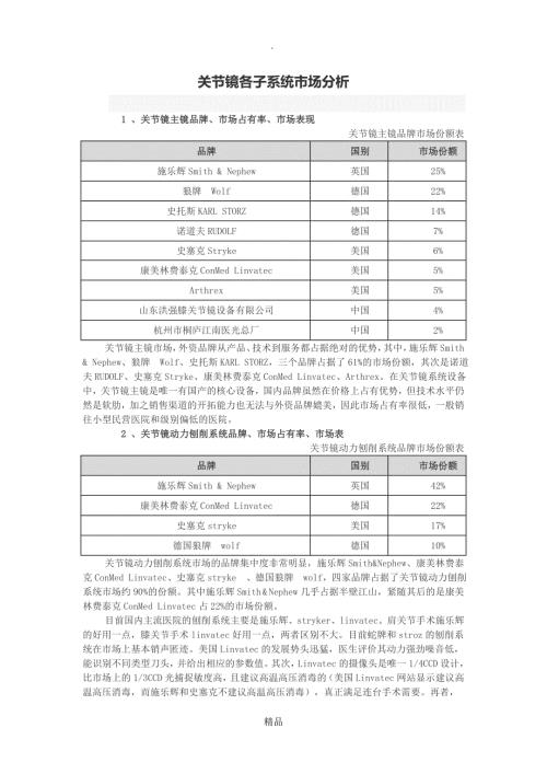 关节镜各子系统市场分析.doc