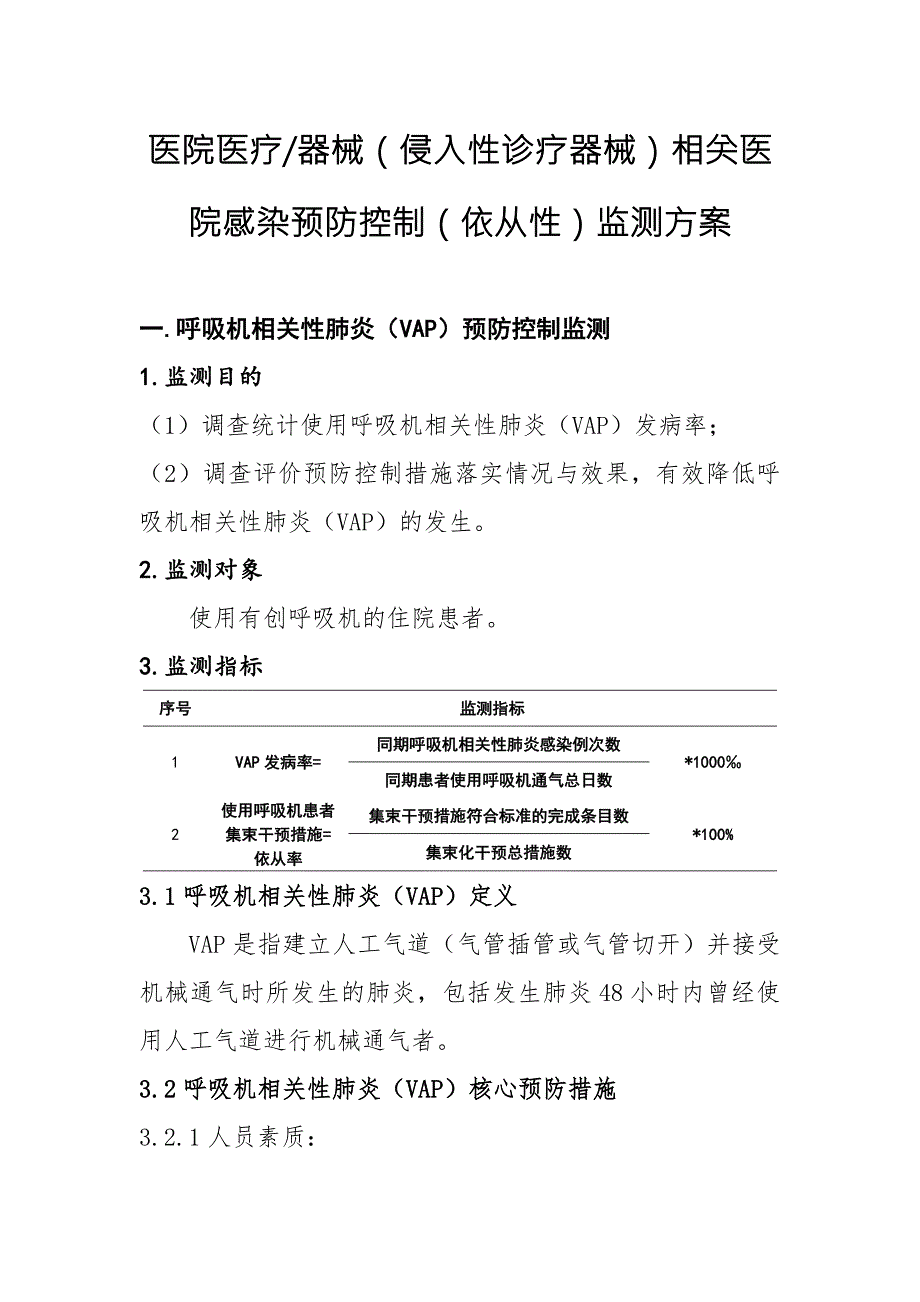 使用侵入性诊疗器械相关医院感染防控依从性监测方案.doc_第1页