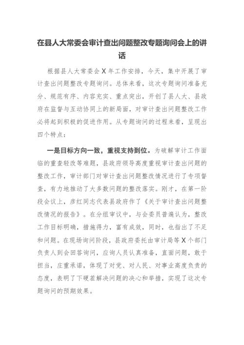 在县人大常委会审计查出问题整改专题询问会上的讲话.docx