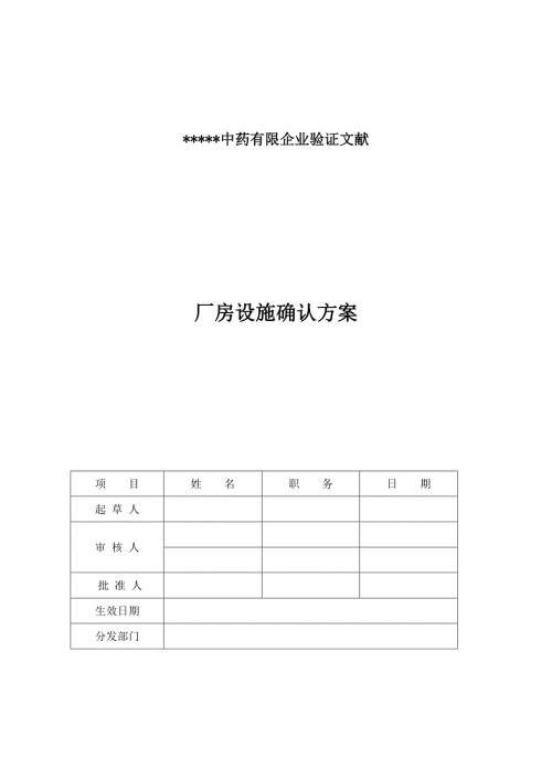 中药饮片厂房设施确认方案.doc