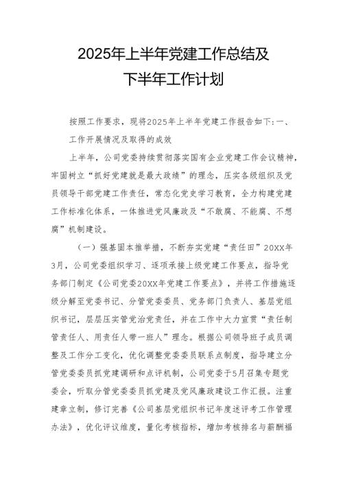 2025年上半年党建工作总结及下半年工作计划（合计4份）.docx