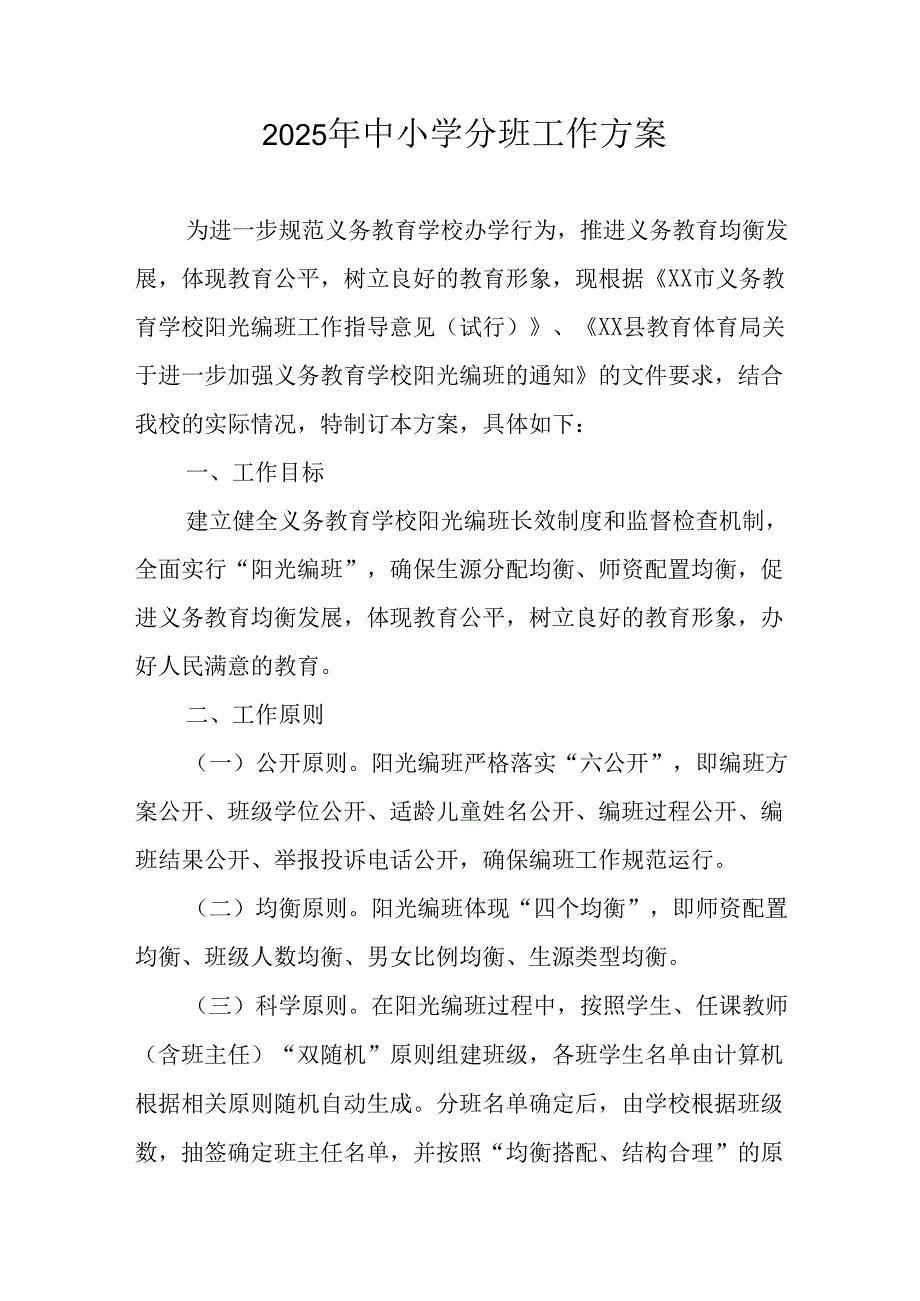 2025年开展《中小学分班》工作实施方案 （12份）.docx_第1页