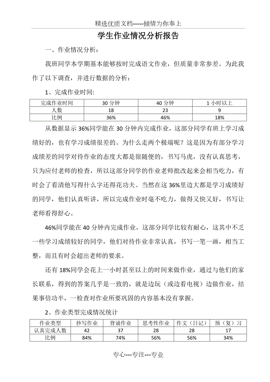 学生作业情况分析报告共5页.doc_第1页