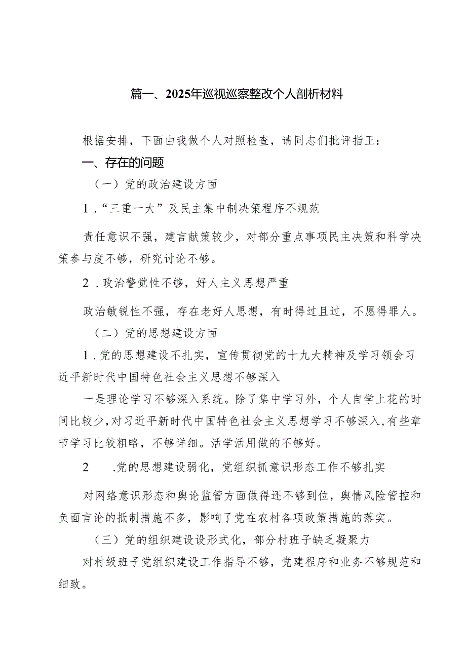 2025年巡视巡察整改个人剖析材料10篇（最新版）.docx_第2页