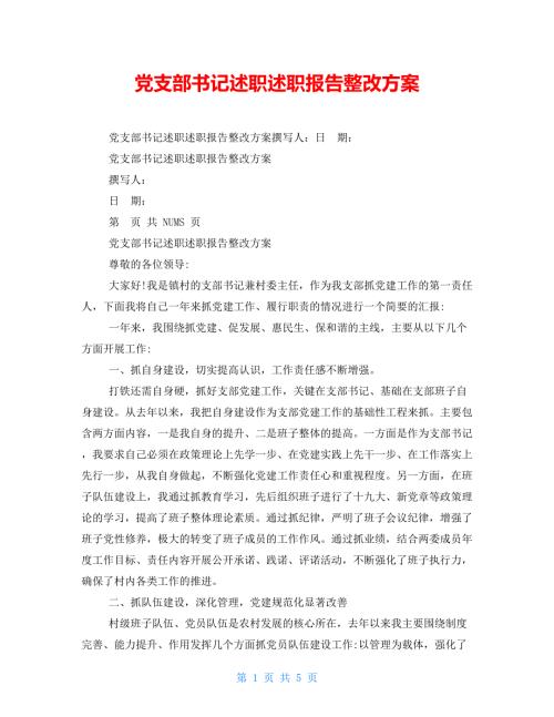 党支部书记述职述职报告整改方案.doc