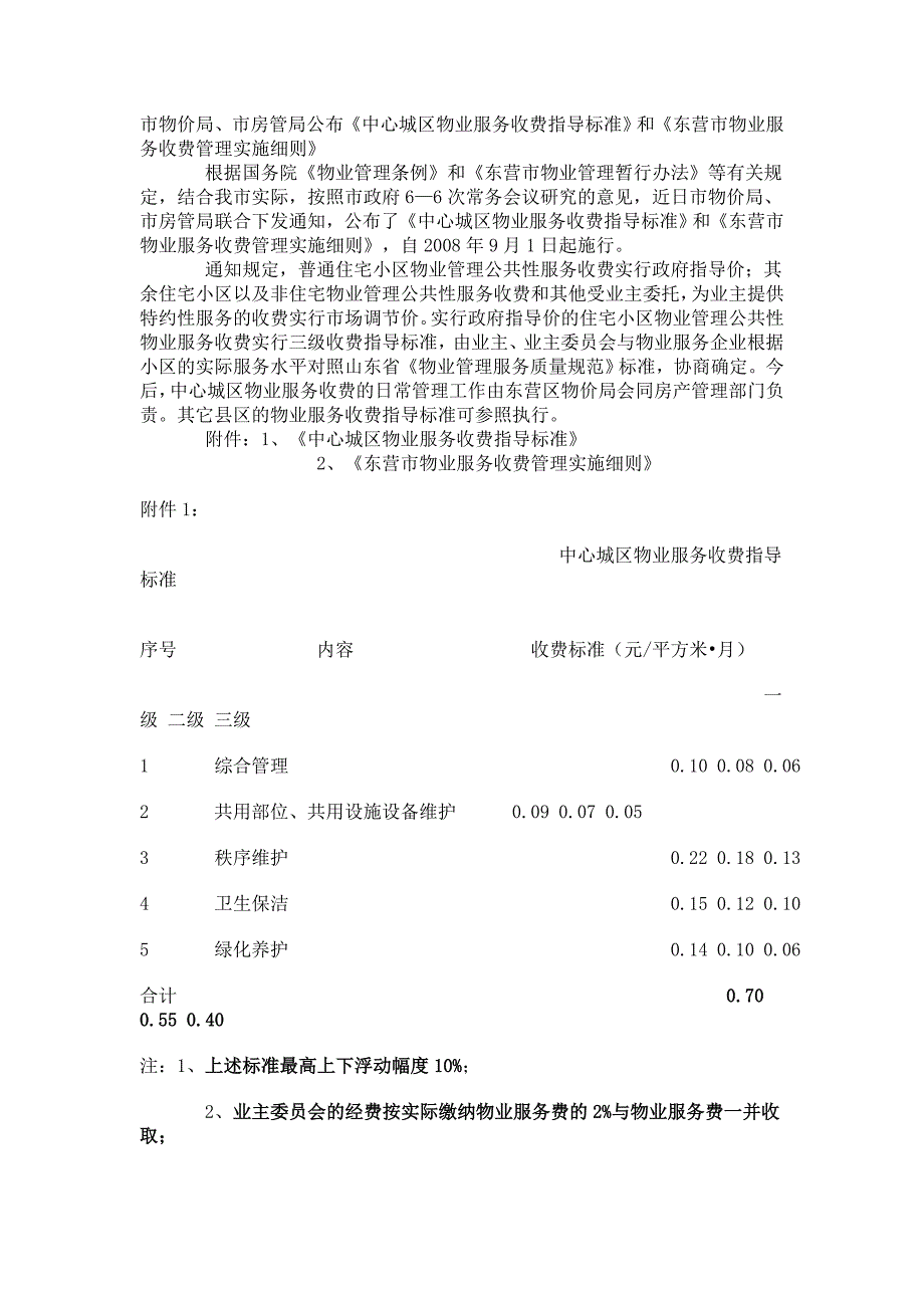 东营中心城区物业服务收费指导标准和东营市物业服务收费管理实施细则.doc_第1页