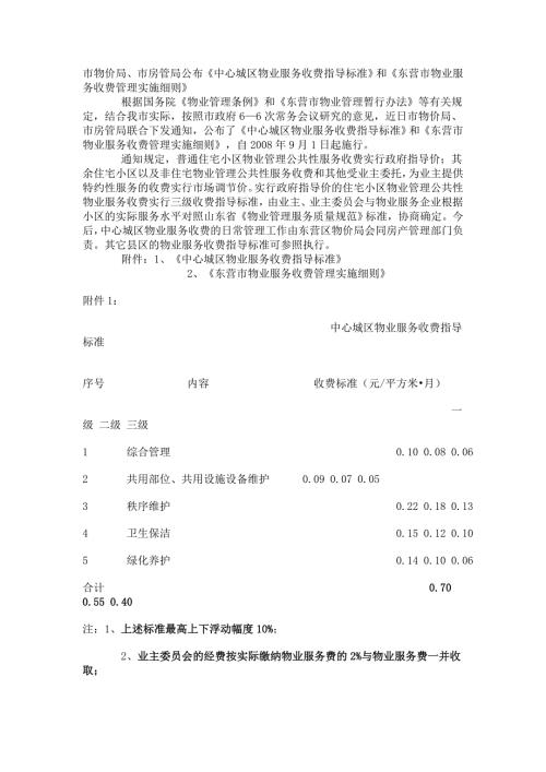 东营中心城区物业服务收费指导标准和东营市物业服务收费管理实施细则.doc