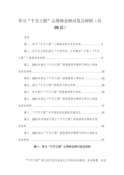 学习千万工程心得体会研讨发言材料共10篇.docx