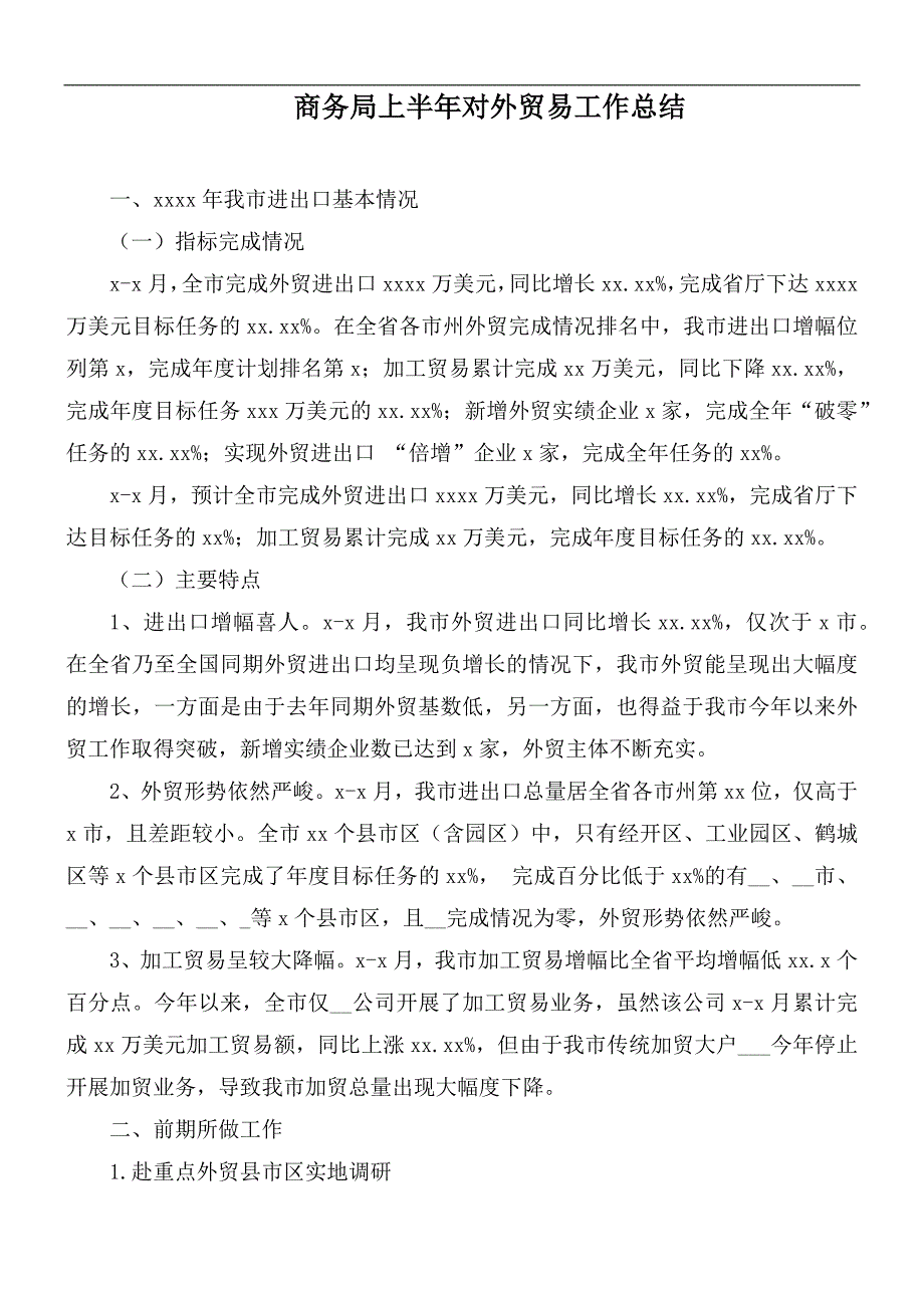 商务局上半年对外贸易工作总结.docx_第1页