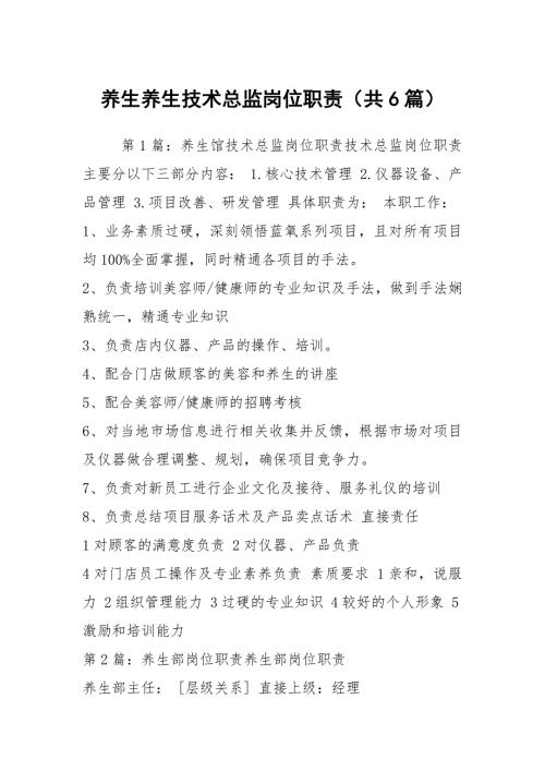 养生养生技术总监岗位职责共6篇.docx