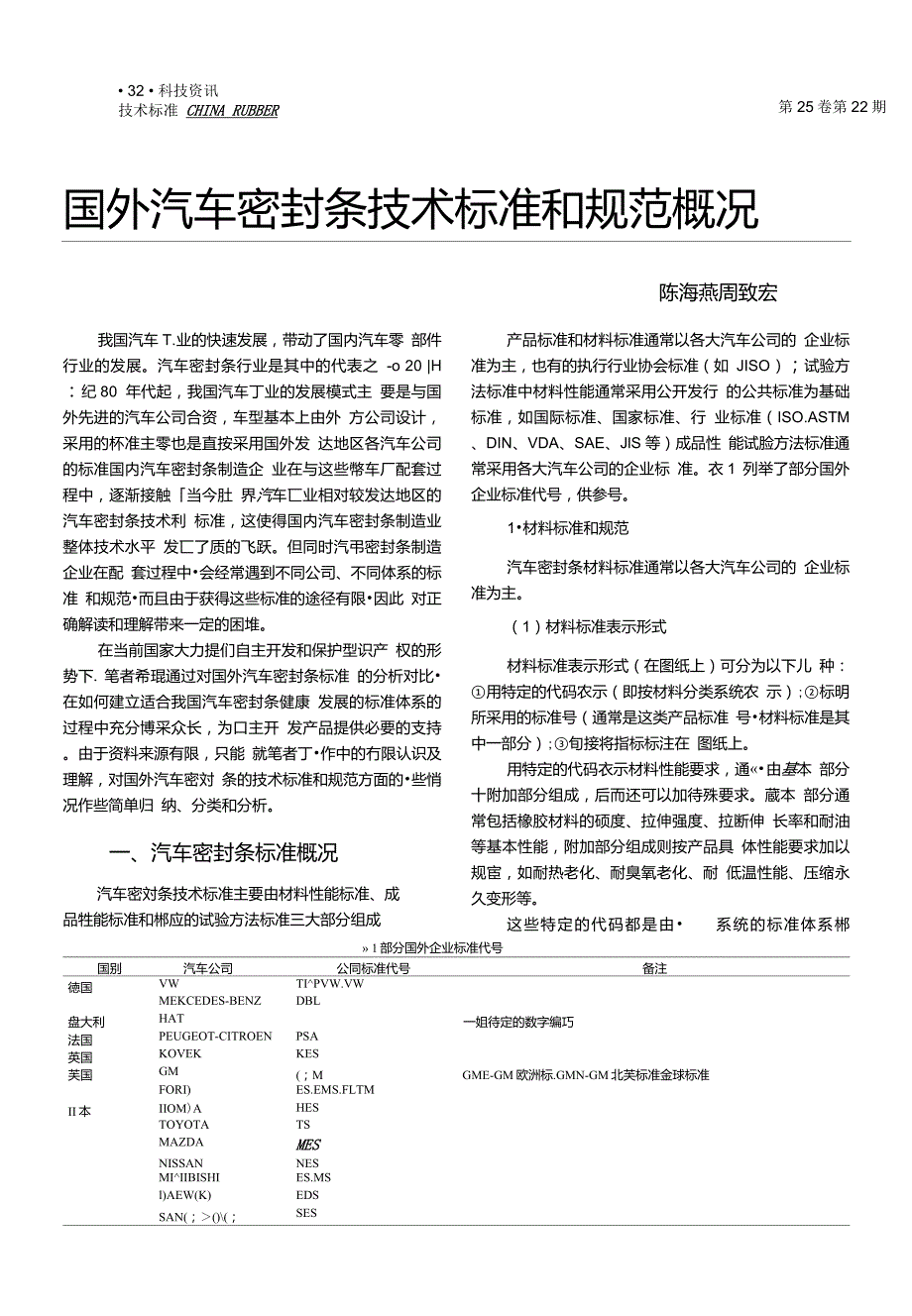 国外汽车密封条技术标准和规范概况.doc_第1页