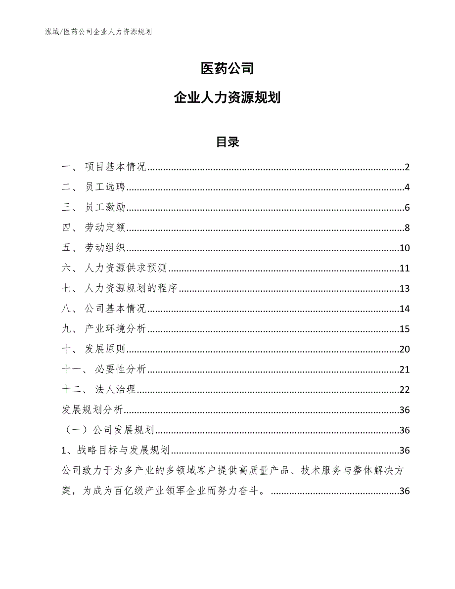 医药公司企业人力资源规划.docx_第1页