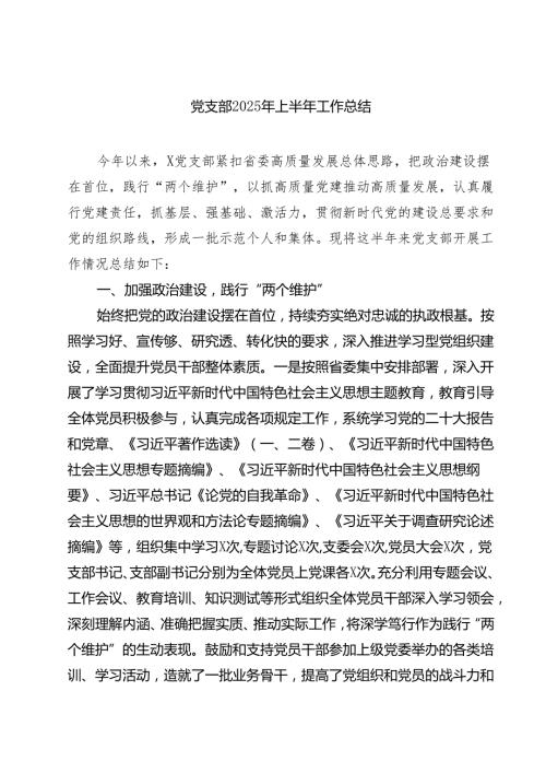 5篇 党支部2025年上半年工作总结（范文汇编）.docx