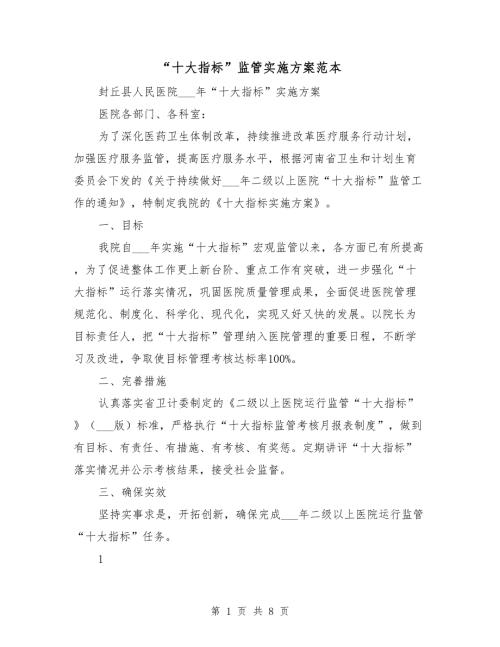 十大指标监管实施方案范本.doc