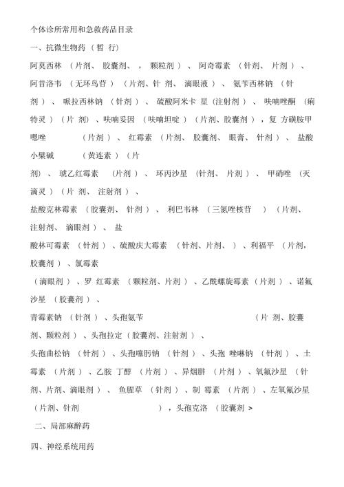 个体诊所常用和急救药品目录.docx