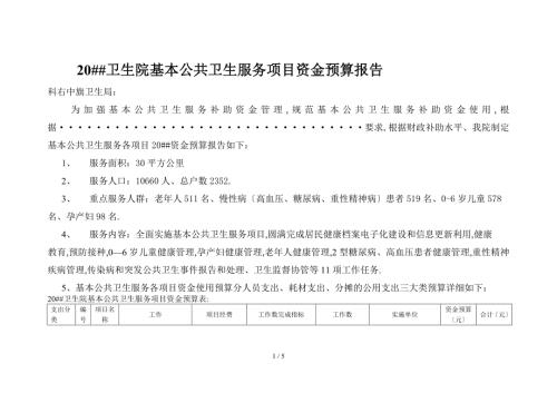 卫生院基本公共卫生服务项目资金预算报告.doc