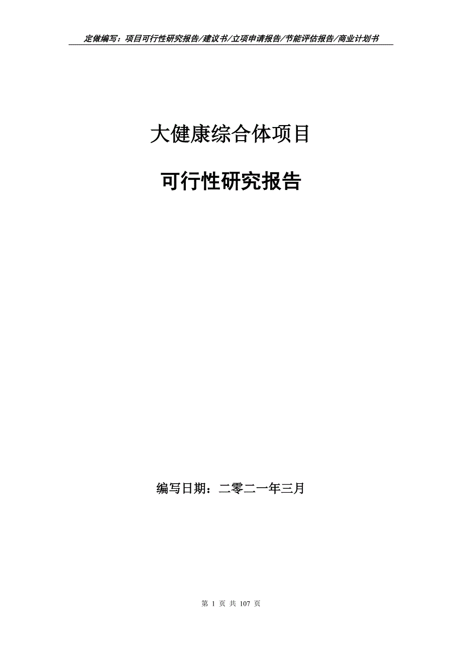 大健康综合体项目可行性研究报告立项申请.doc_第1页
