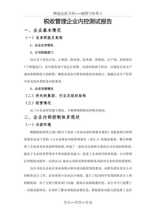 企业内控测试报告共8页.doc