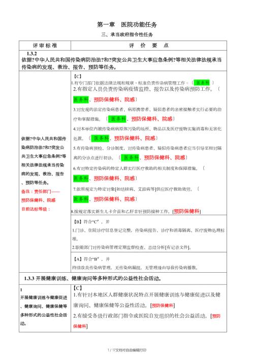 二级综合医院评审标准实施细则科室分解任务表.docx