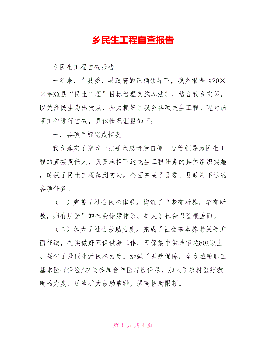 乡民生工程自查报告.doc_第1页