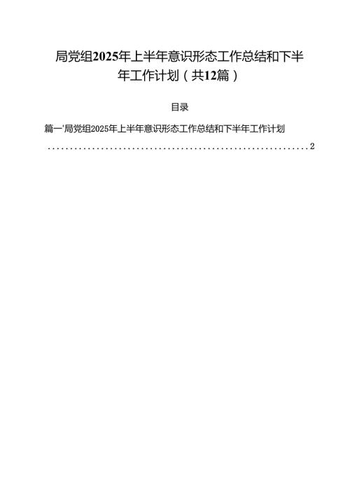 (12篇)局党组2025年上半年意识形态工作总结和下半年工作计划精选模板.docx
