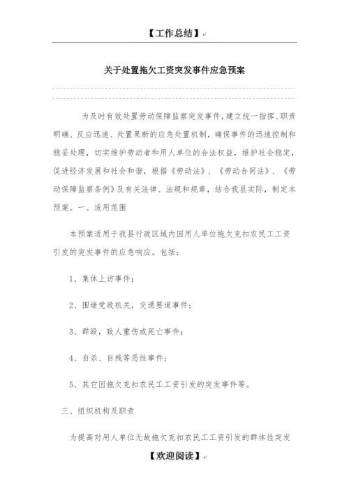 关于处置拖欠工资突发事件应急预案.doc