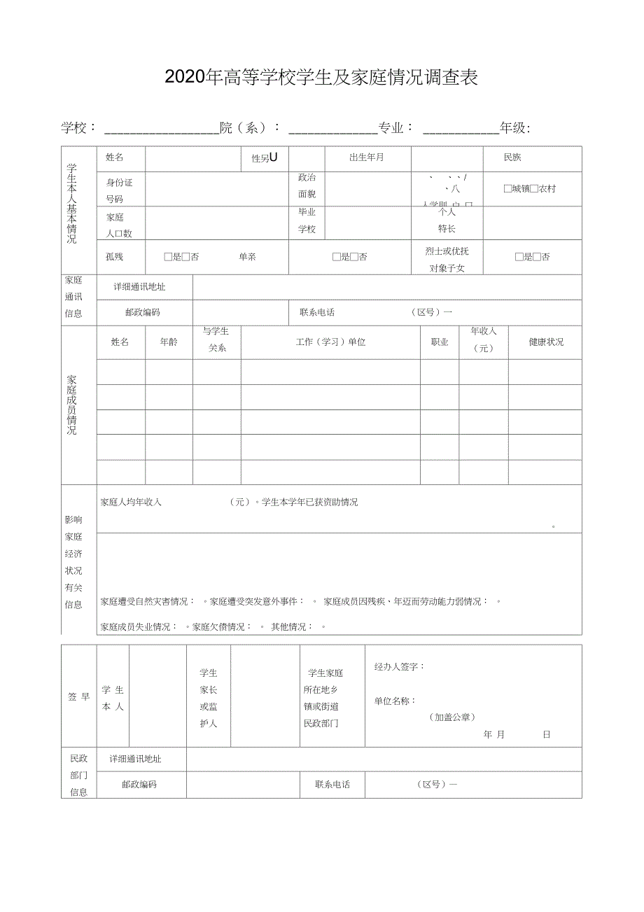 华中农业大学大学生贫困助学金申请表模板.doc_第1页
