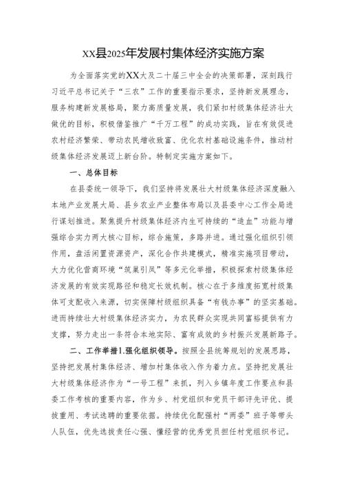 XX县2025年发展村集体经济实施方案.docx