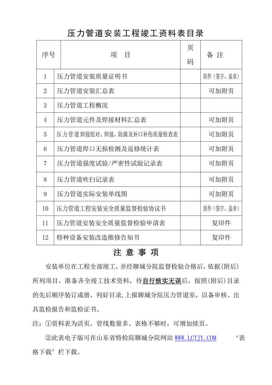 压力管道安装工程竣工资料表.doc_第2页