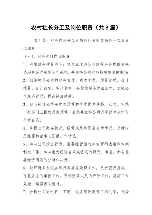 农村社长分工及岗位职责共8篇.docx