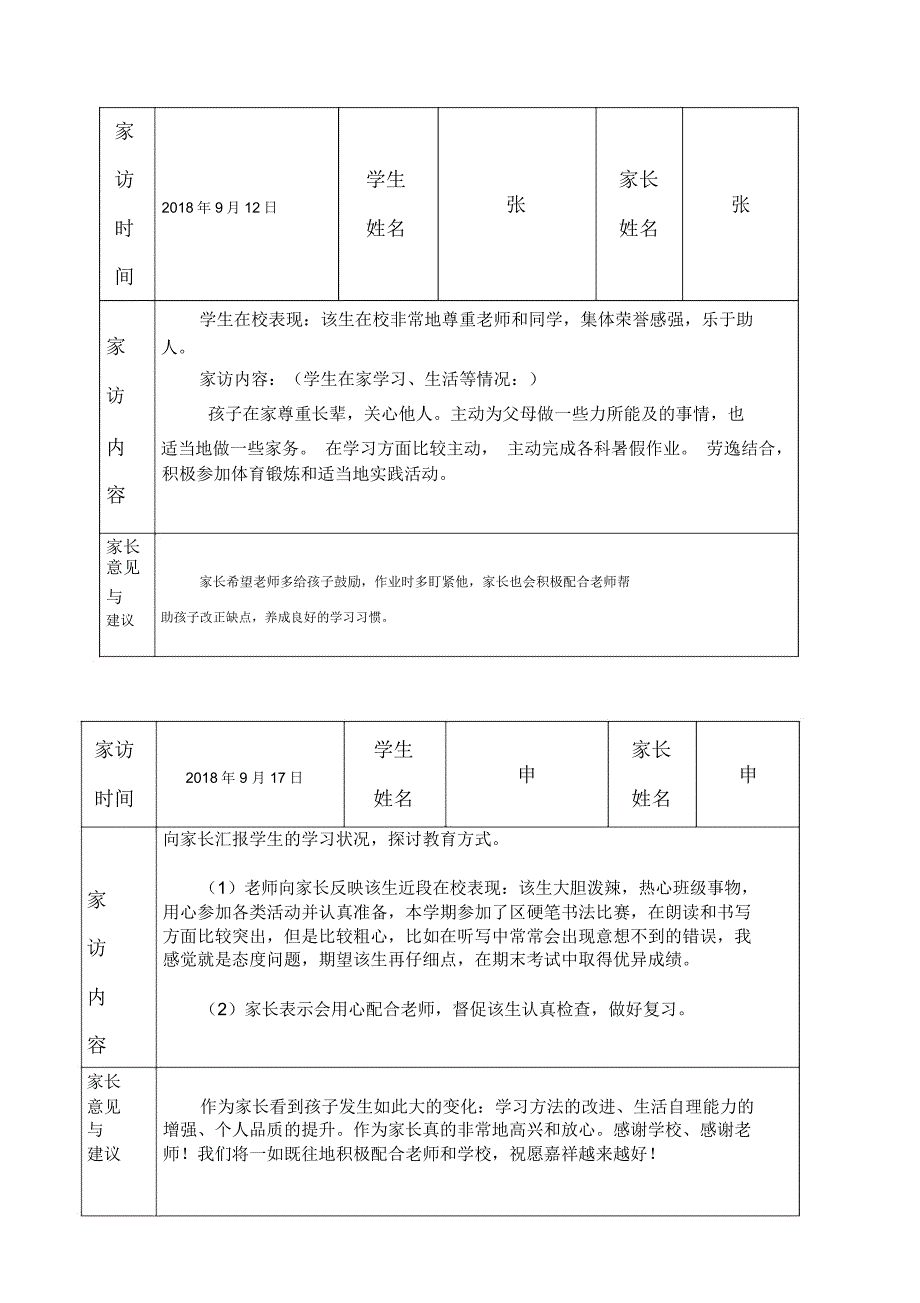 家访记录表已填好.doc_第1页