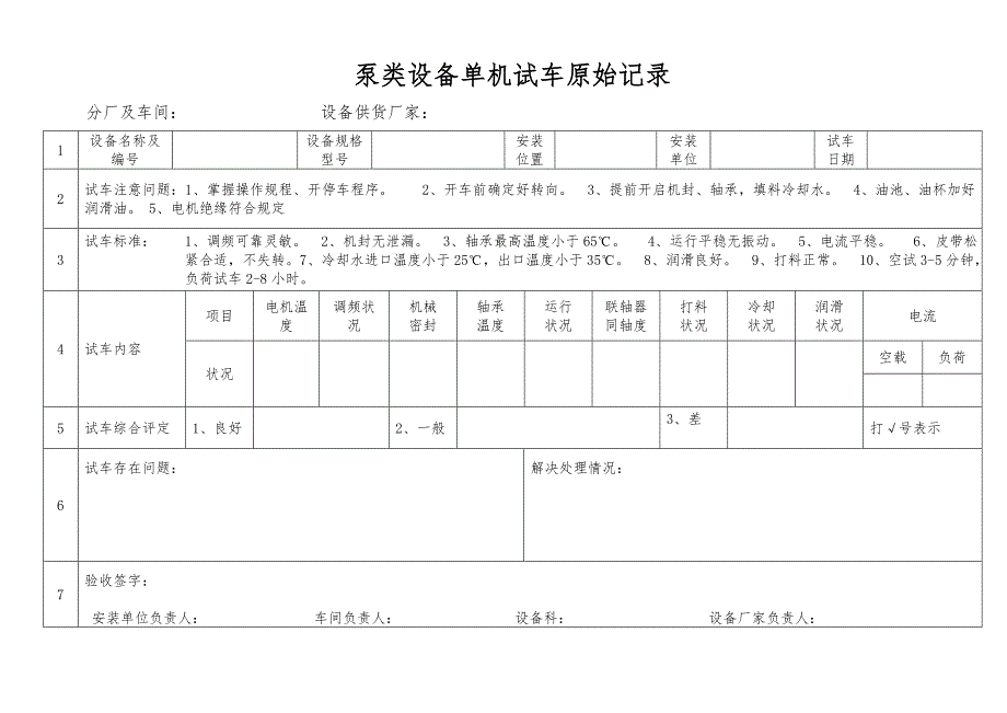单机试车原始记录表.doc_第1页