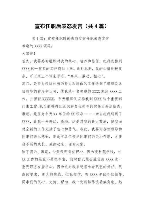 宣布任职后表态发言共4篇.docx