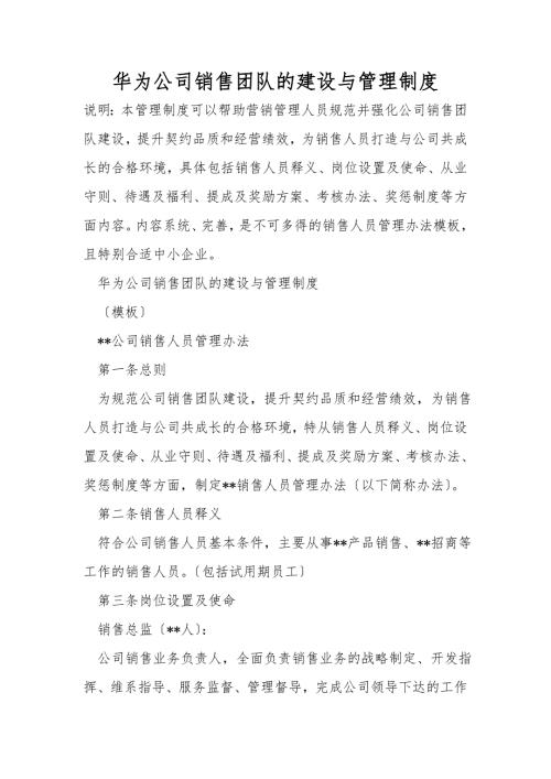 华为公司销售团队的建设与管理制度.doc